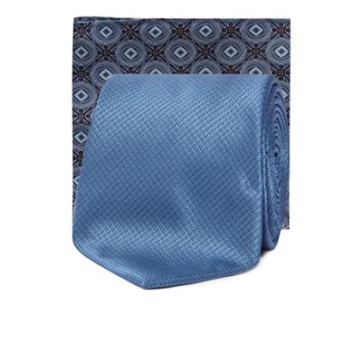 The Collection - Blue plain slim tie and pocket square
