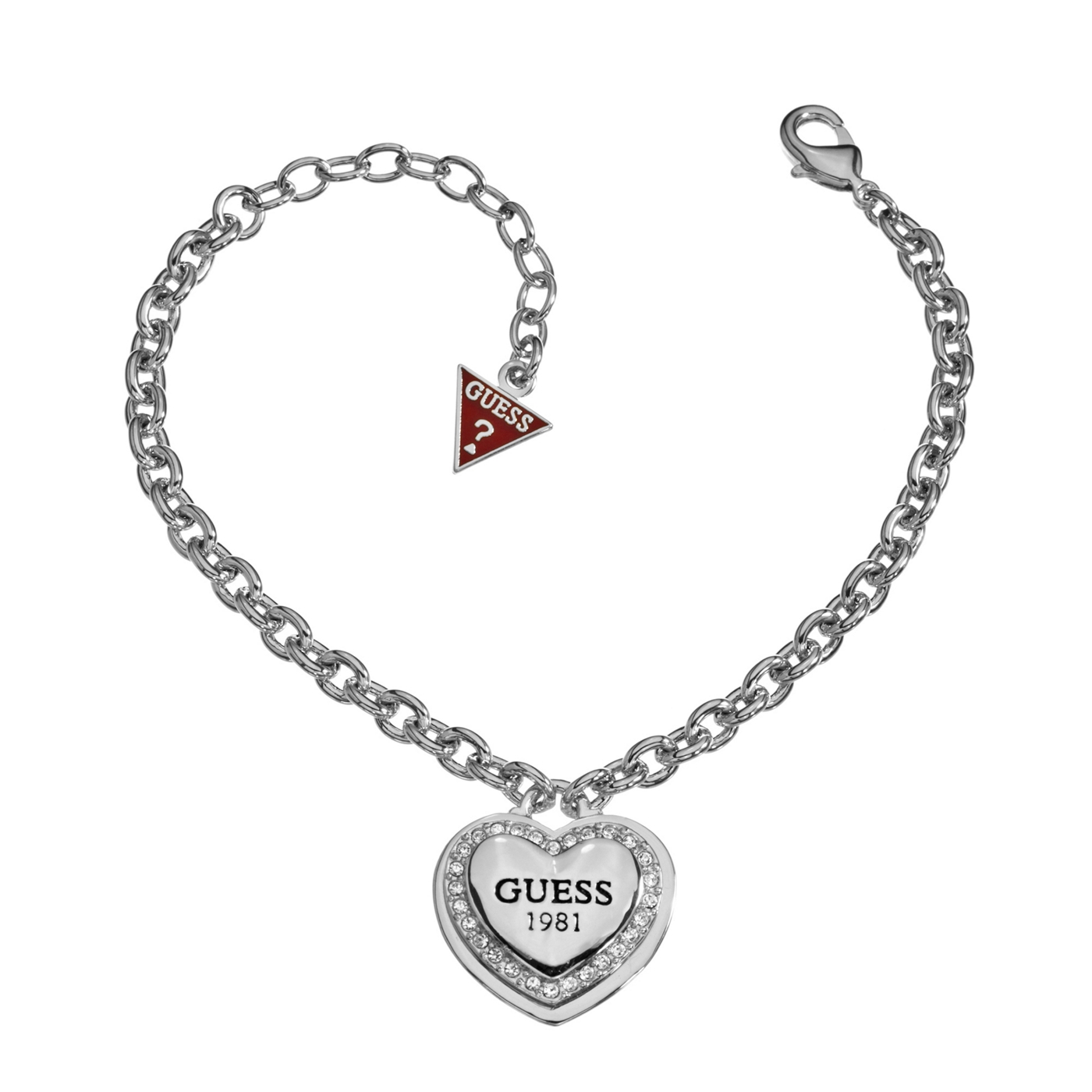 Guess Rhodium plated bracelet with a classic branded heart