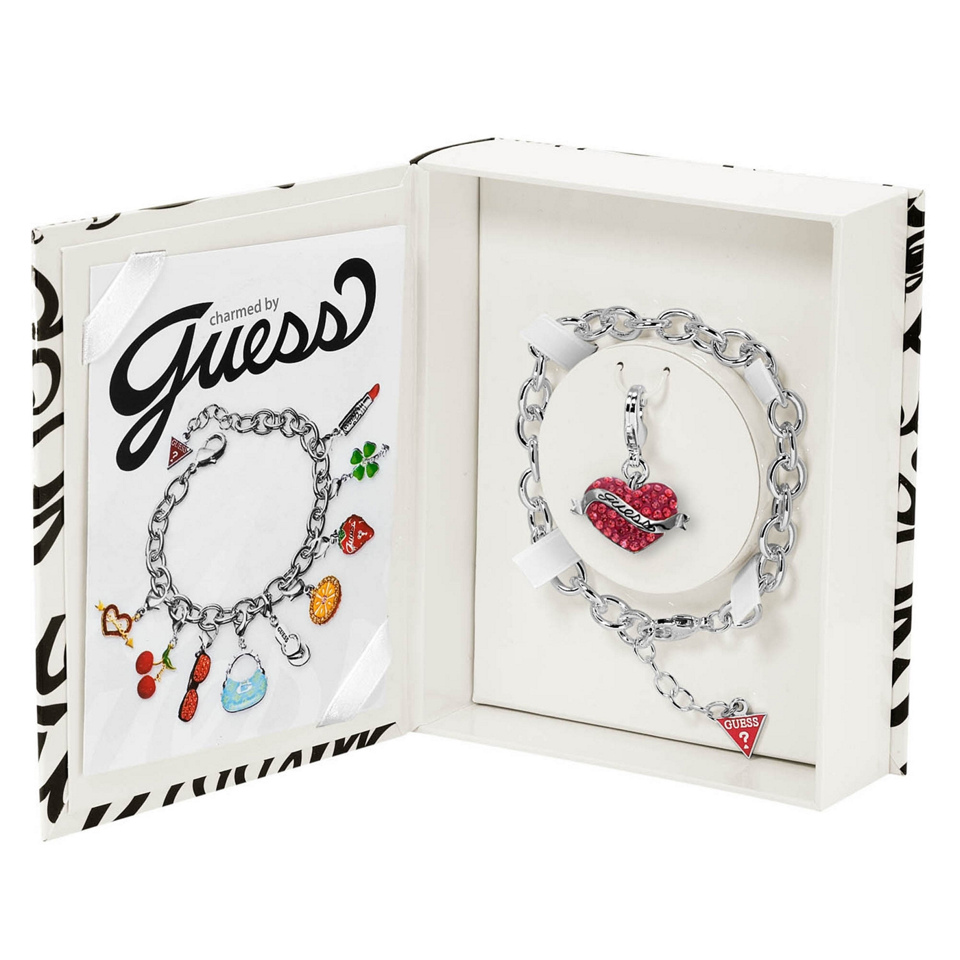 Guess Silver chain bracelet with valentines day charm