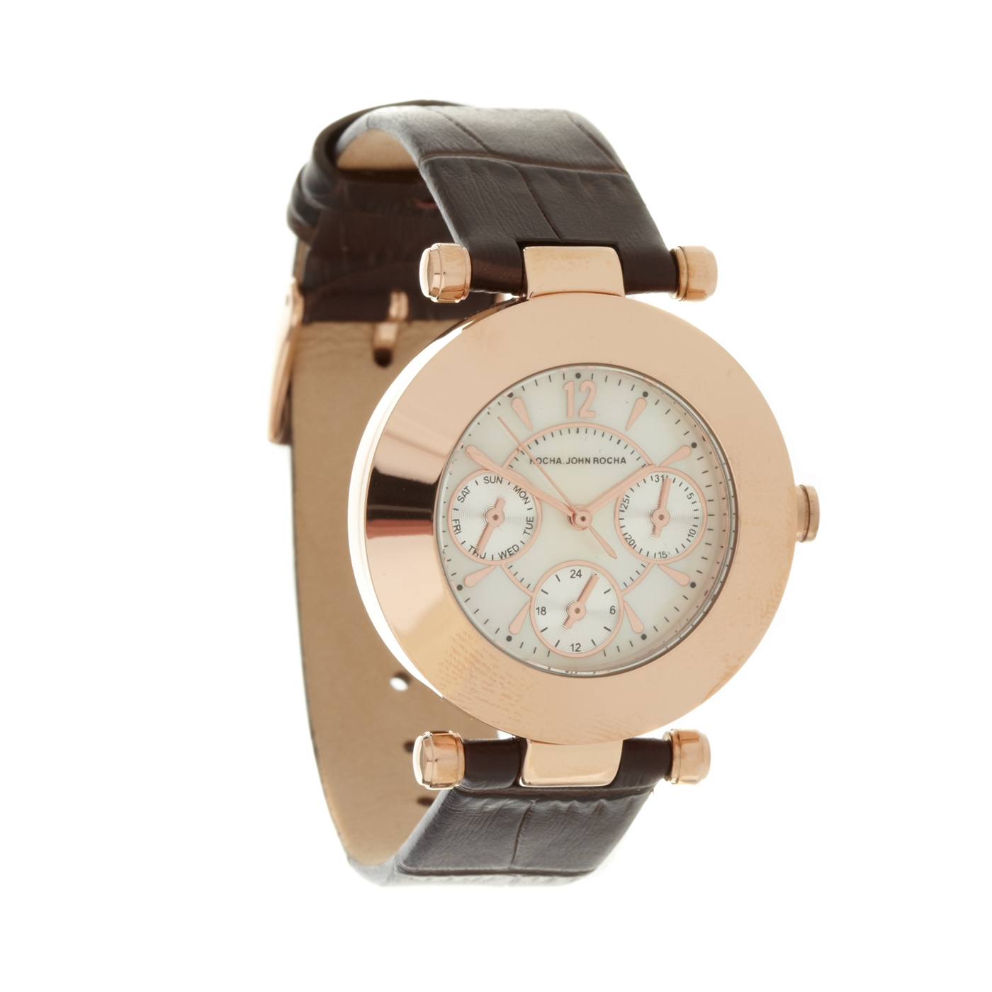 RJR.John Rocha Designer ladies brown pearlescent mock chronograph dial watch