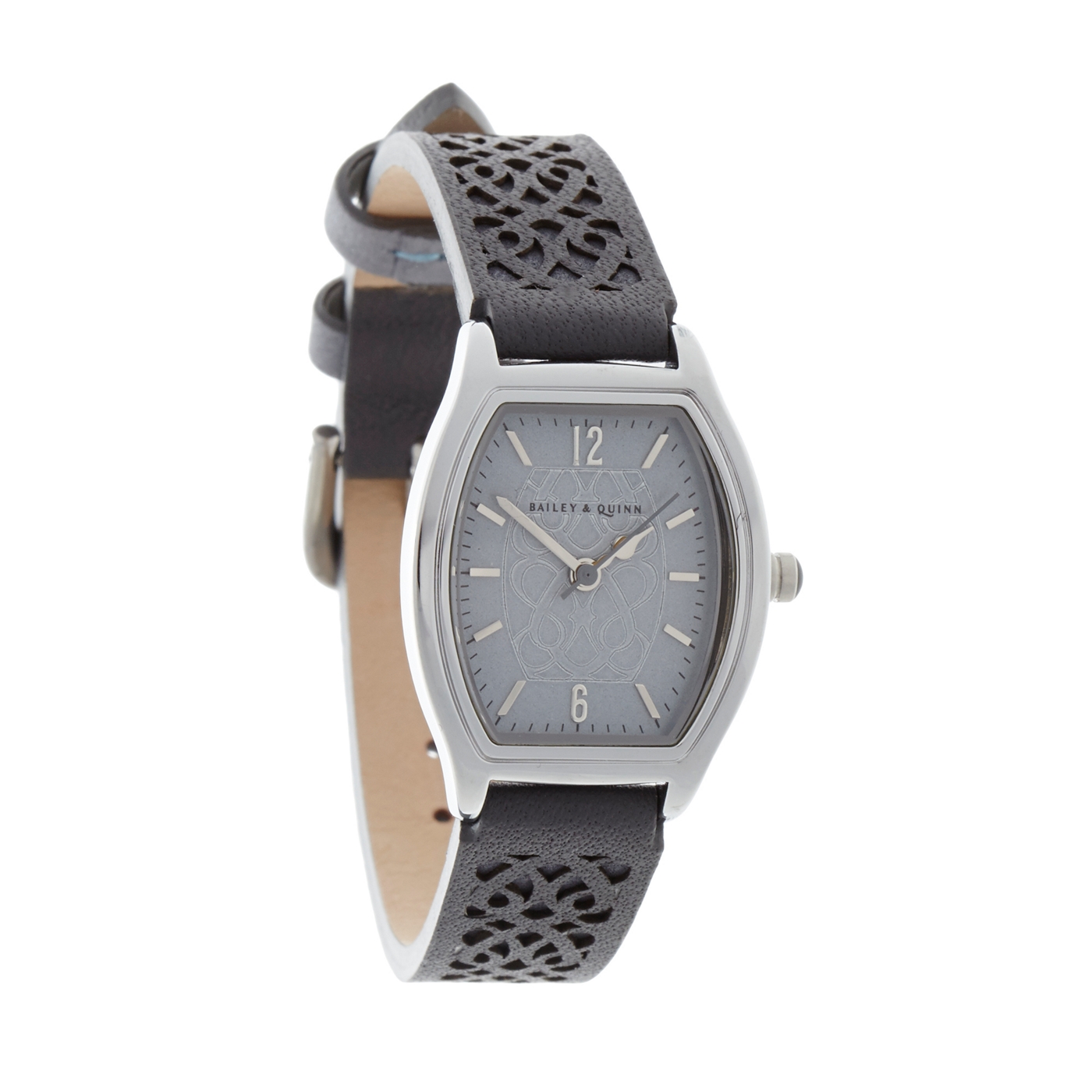 Bailey & Quinn Ladies grey laser cut leather strap watch