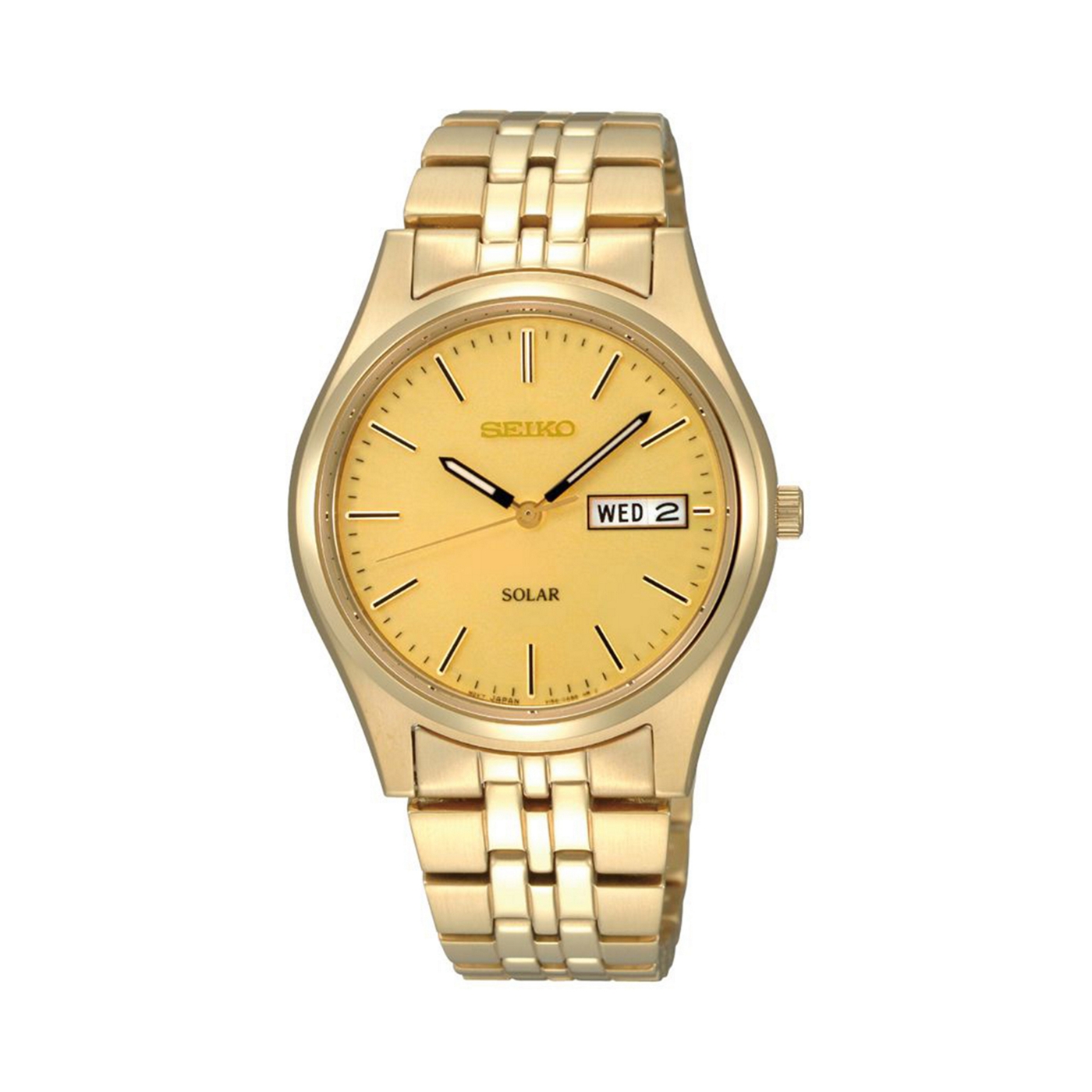 Seiko Mens  gold round face day and date bracelet watch