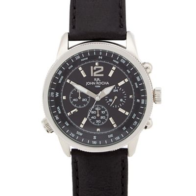 RJR.John Rocha Men's designer black leather chronograph compass watch ...