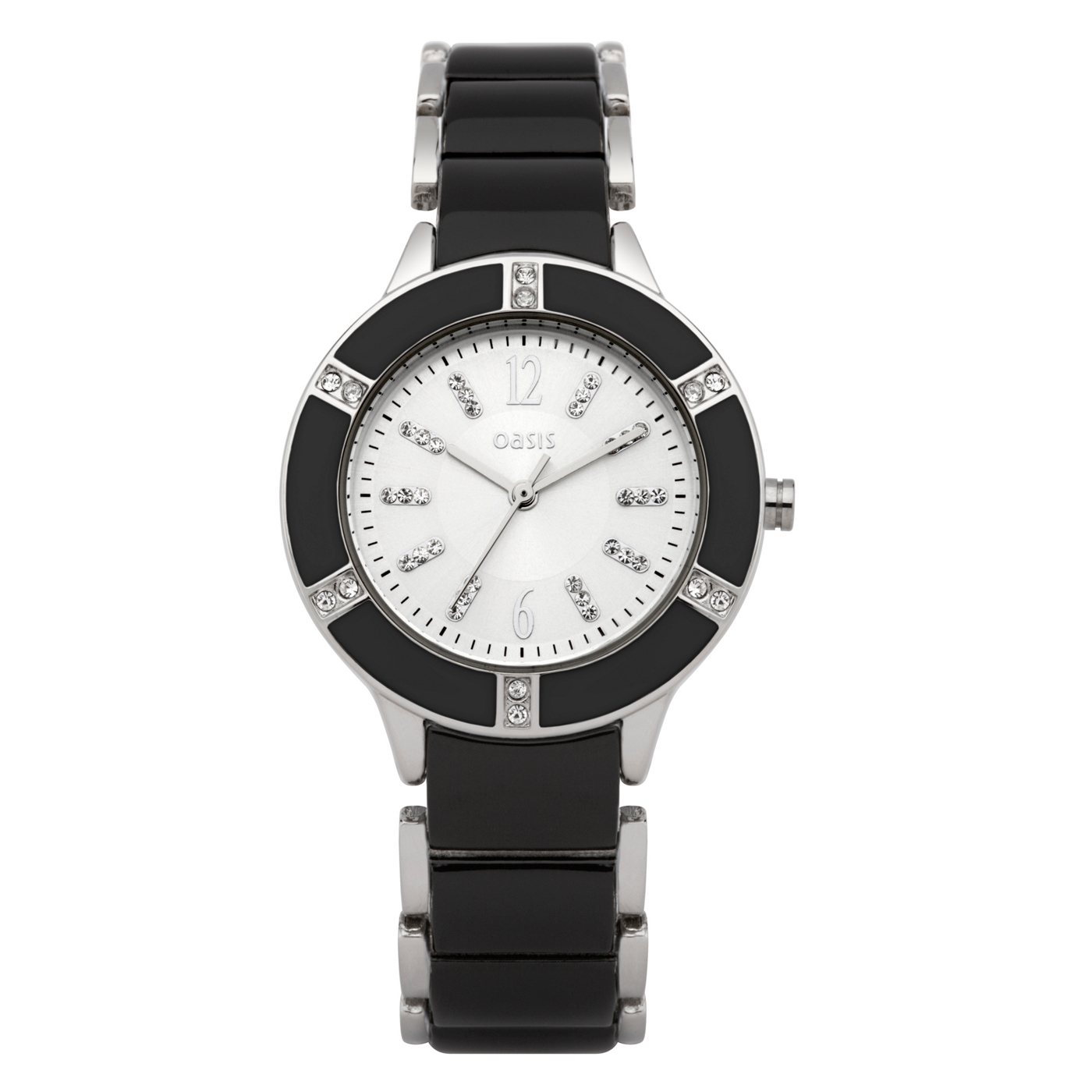 Oasis Ladies black diamante and enamel watch