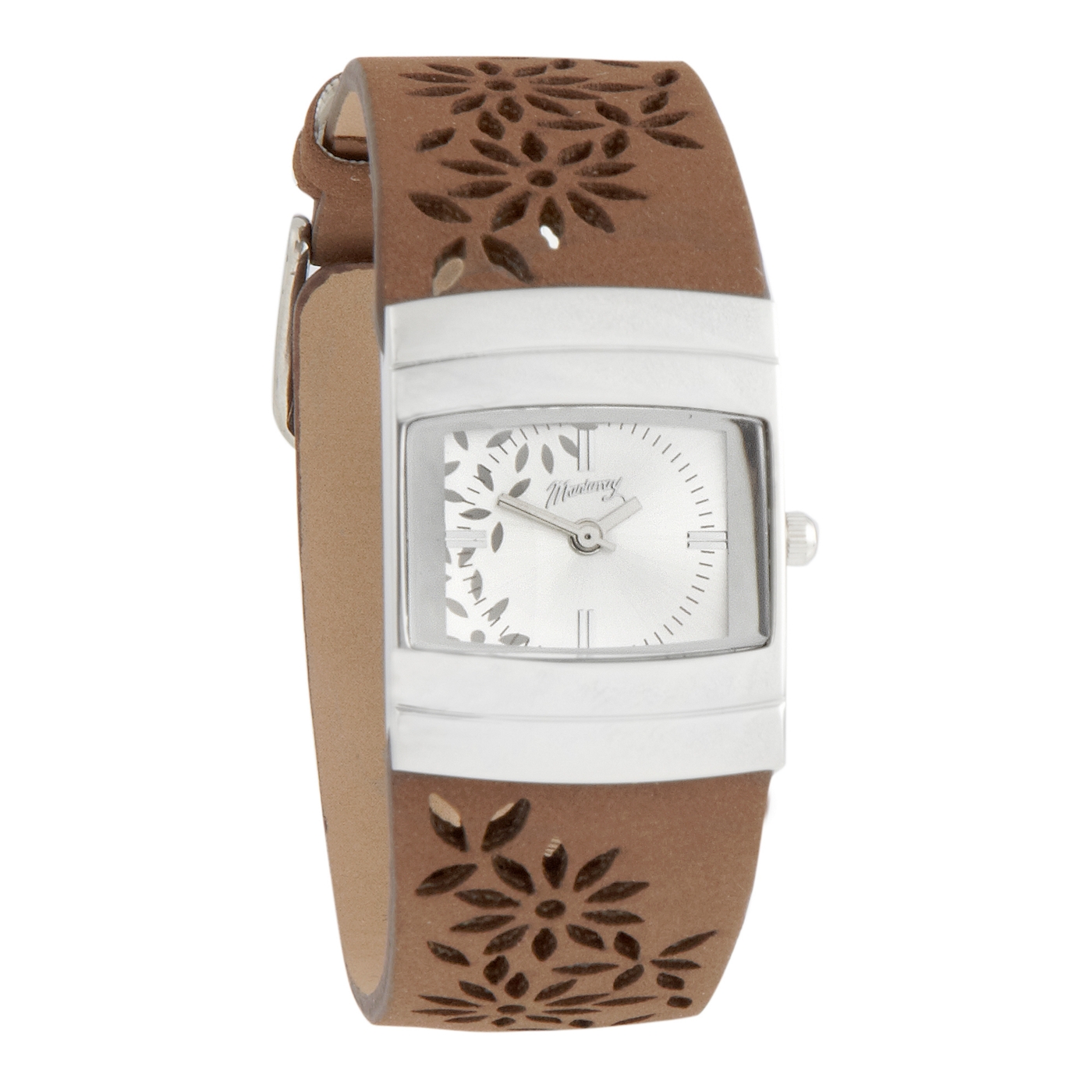 Mantaray Ladies taupe laser cut flower strap watch