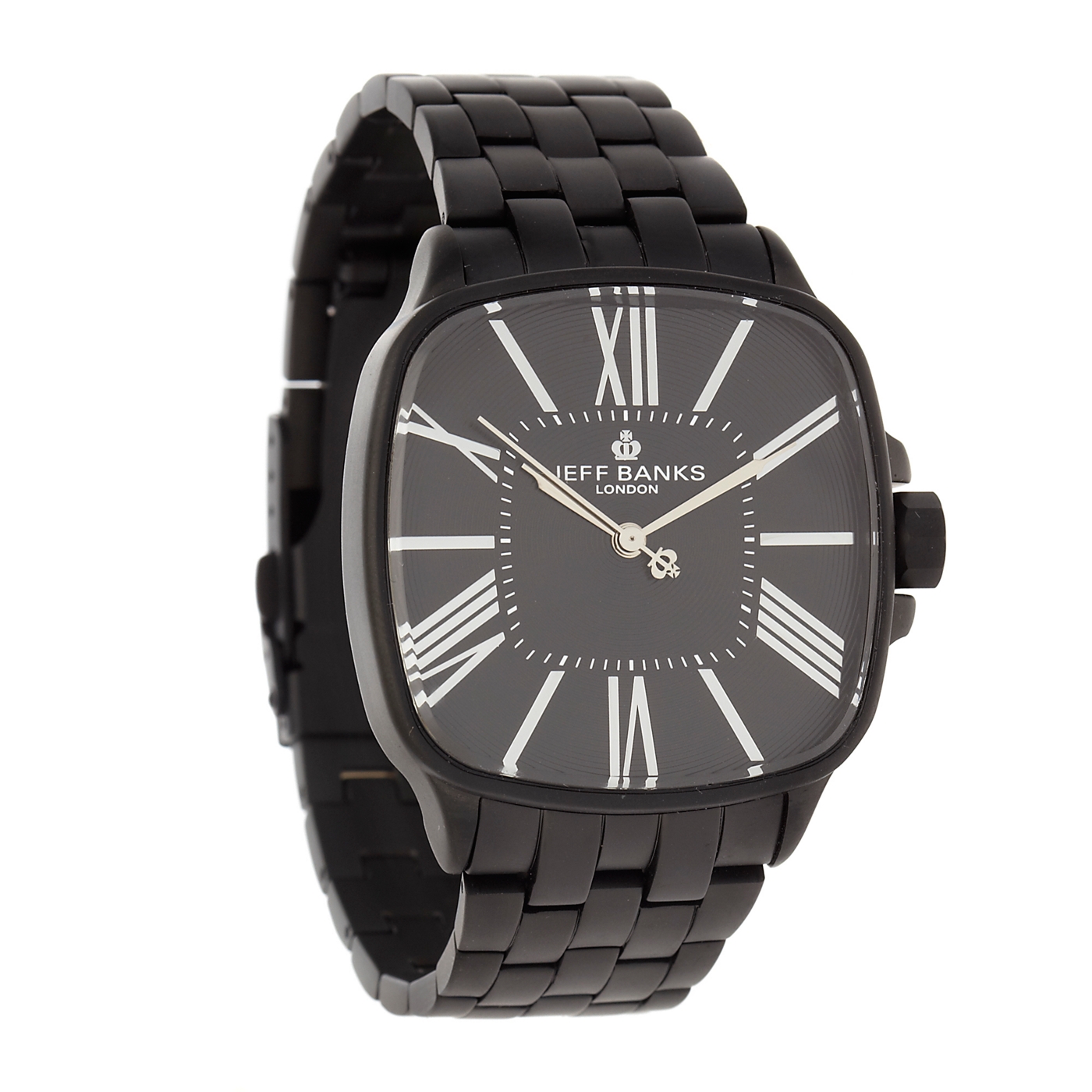 Jeff Banks Mens black matte square dial bracelet watch