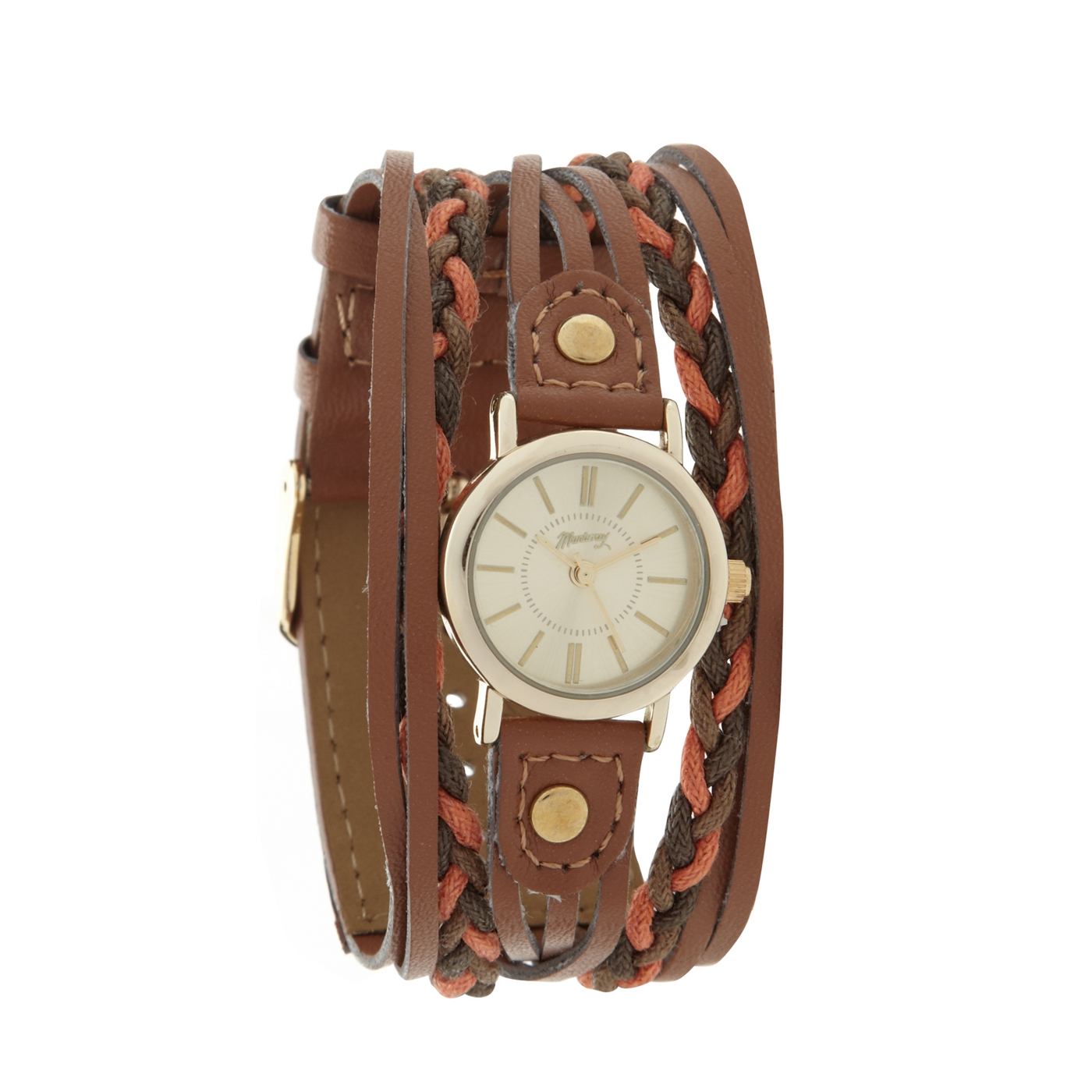 Mantaray Ladies brown plaited multi strand watch