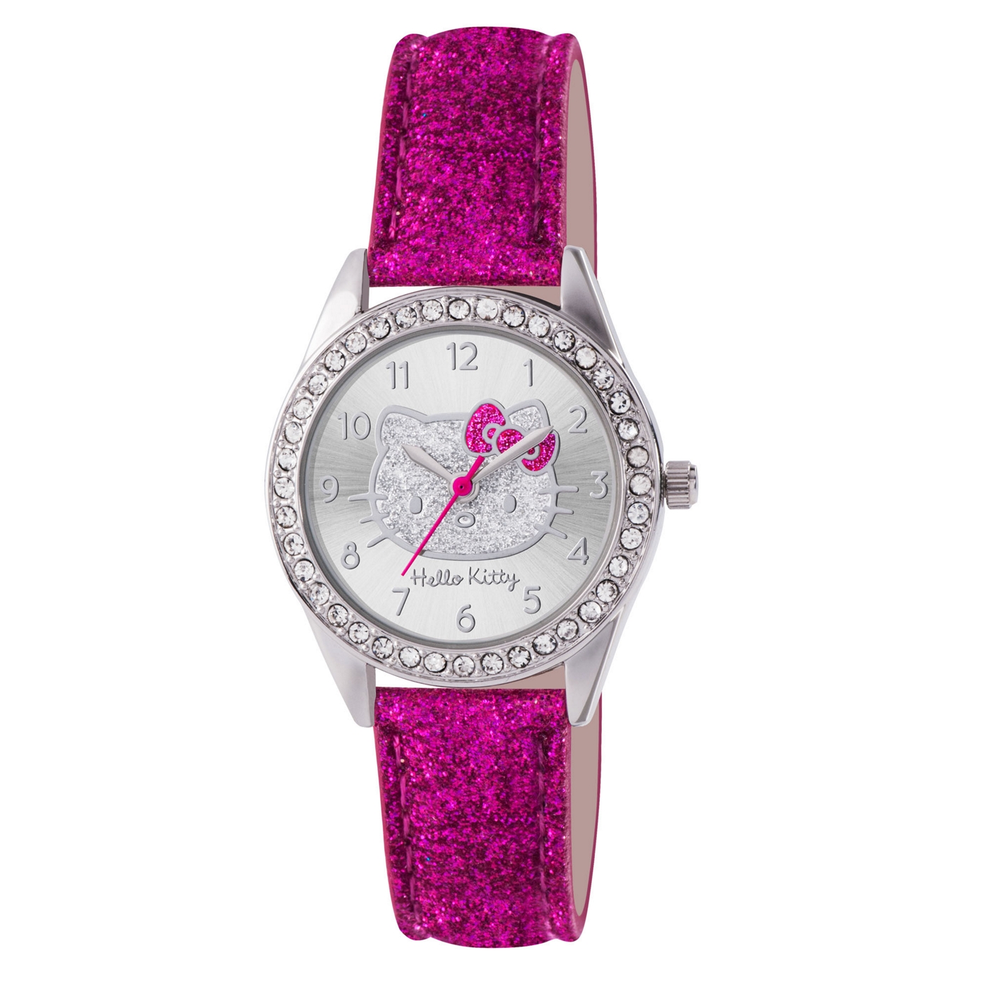 Hello Kitty Kids pink glitter PU strap analogue watch with stone set dial