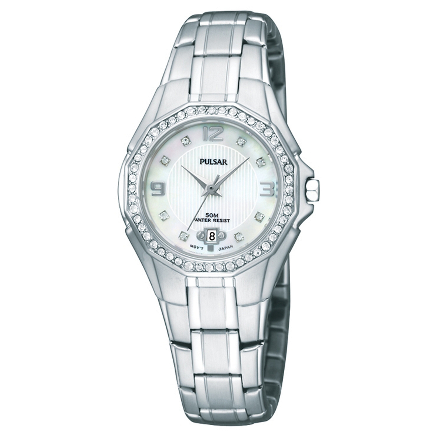 Pulsar Ladies silver stone bezel watch