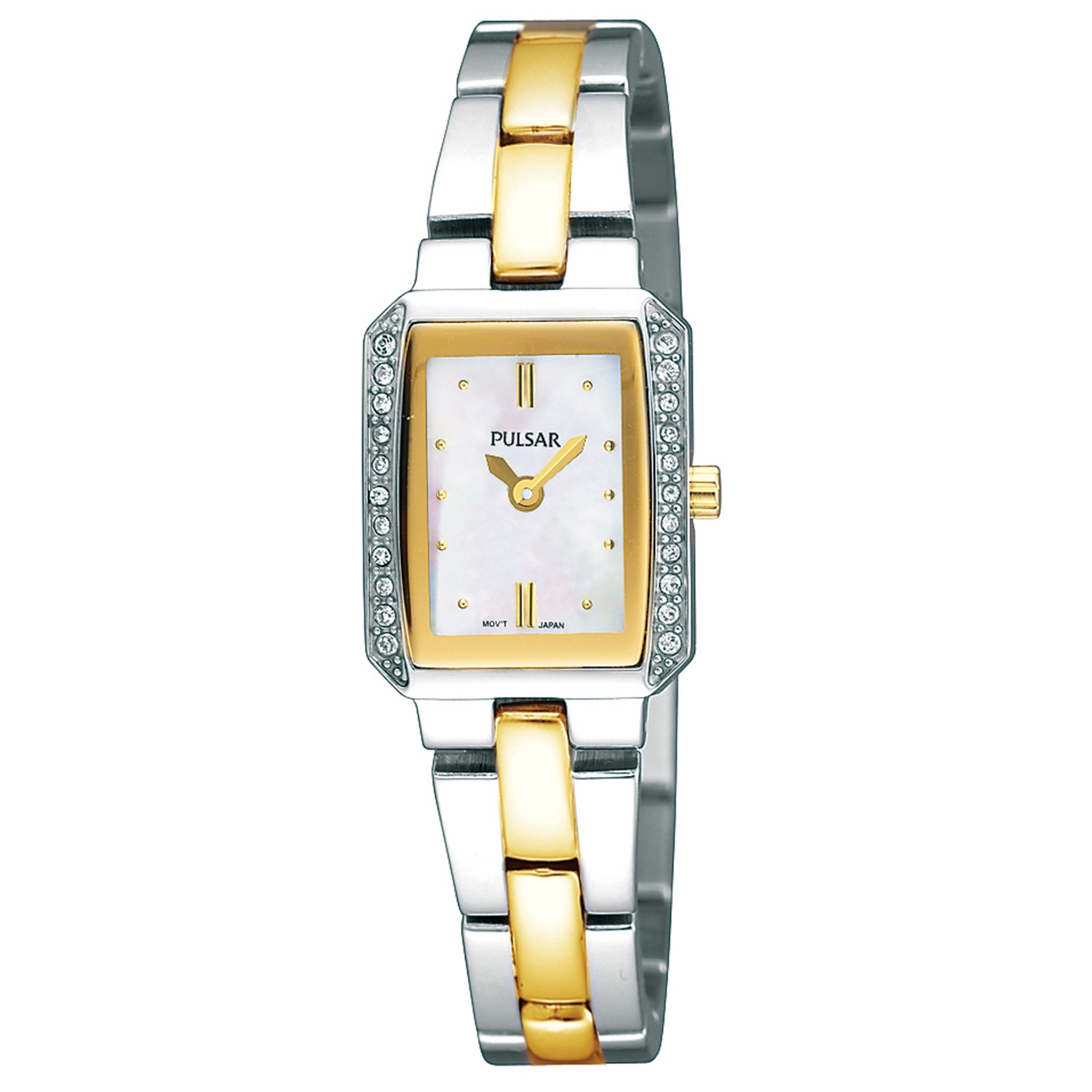 Pulsar Ladies silver and gold gold rectangular mother of pearl dial watch