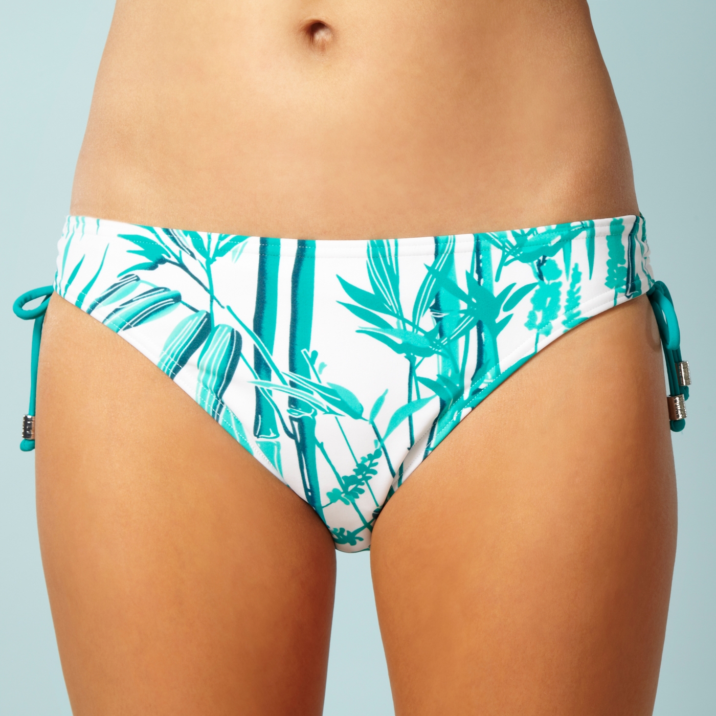 Beach Collection Green bamboo printed bikini bottoms with ruching detail