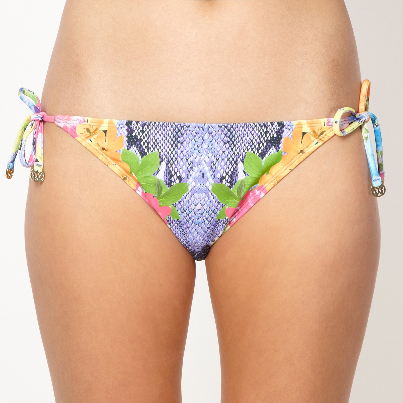 Butterfly by Matthew Williamson Designer purple floral snake printed tie side bikini bottoms