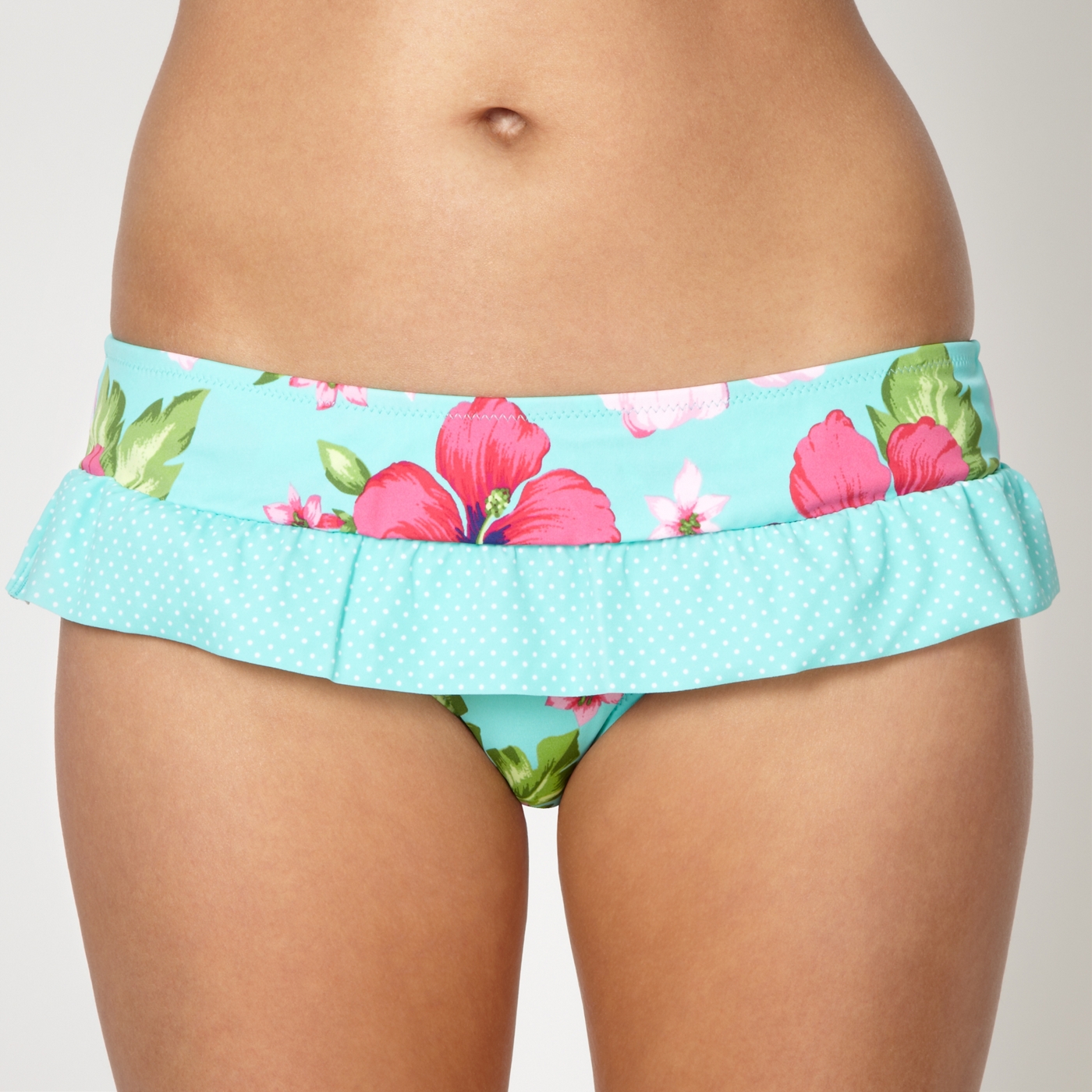 Ultimate Beach Aqua dotted ruffle bikini bottoms