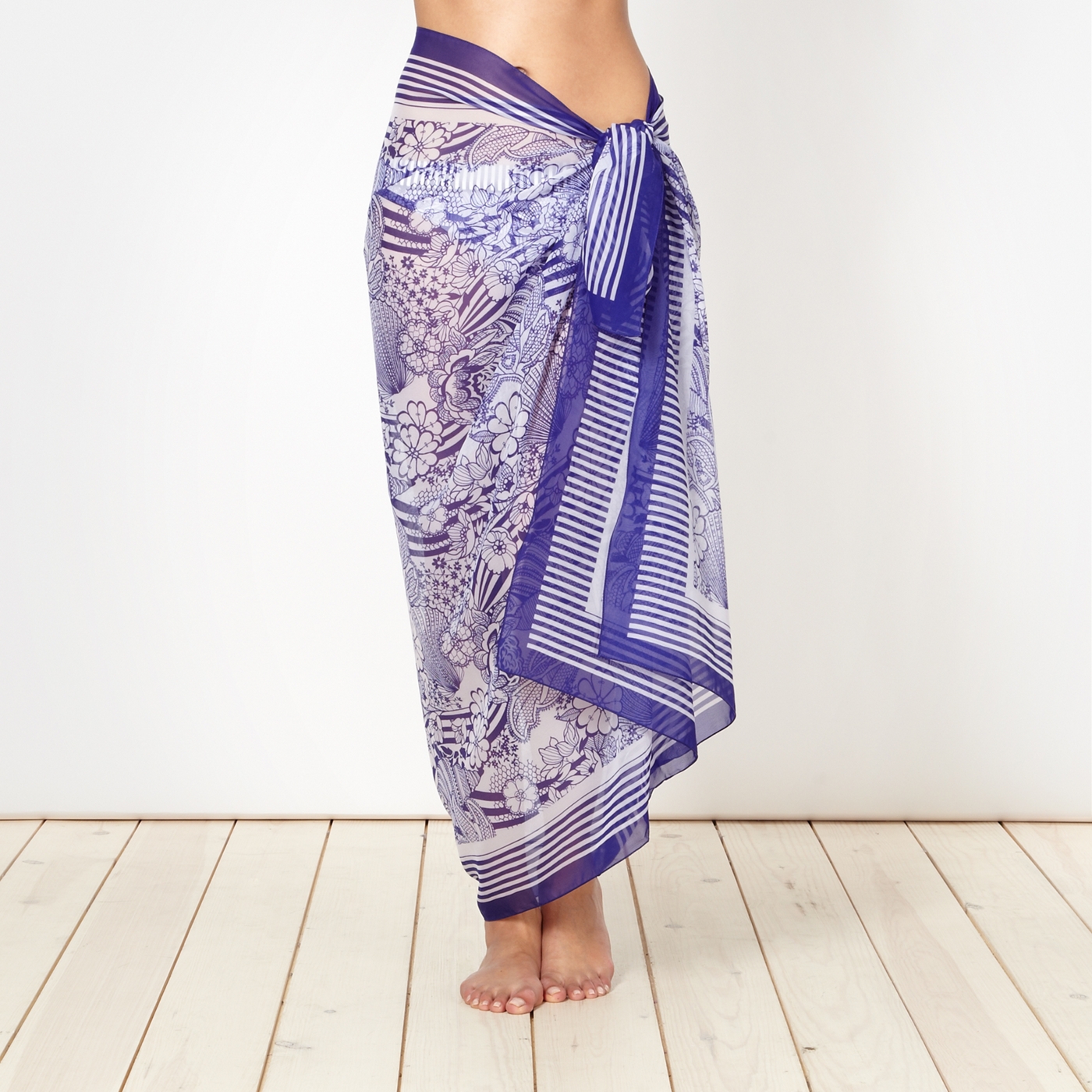 Beach Collection Blue sketched floral sarong