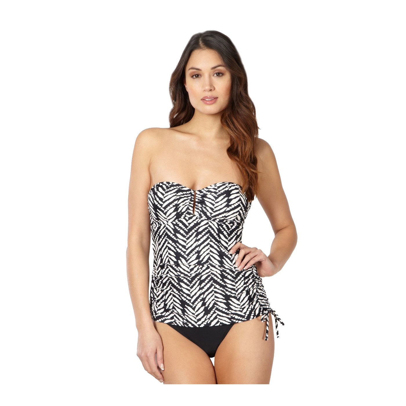 Beach Collection Black tribal bandeau tummy control swimsuit