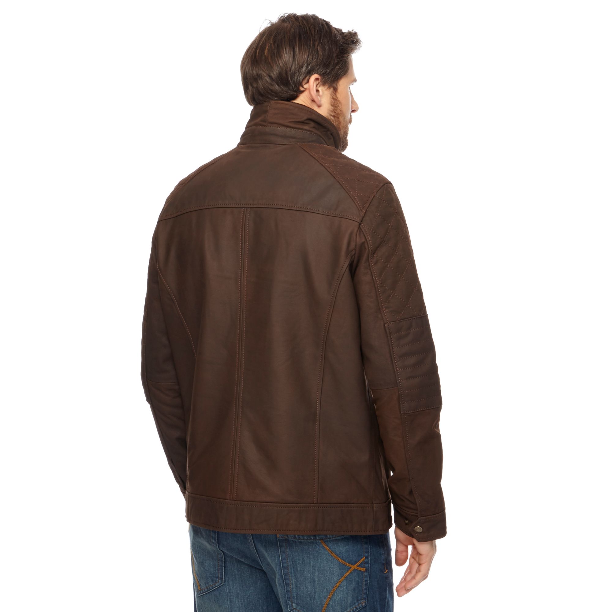 Download Rjr.John Rocha Mens Brown Mock Harrington Leather Jacket ...