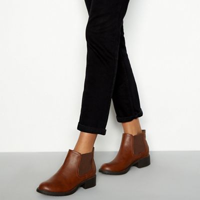 Good for the Sole - Tan 'Gia' mid heel wide fit Chelsea boots