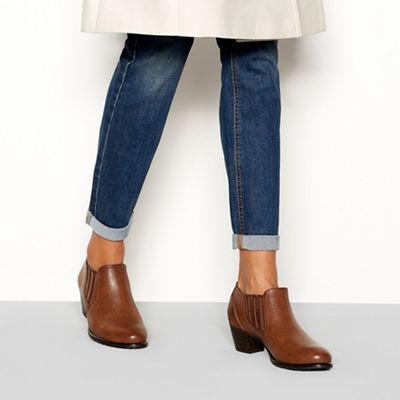 Good for the Sole - Tan 'Goma' block heel wide fit ankle boot