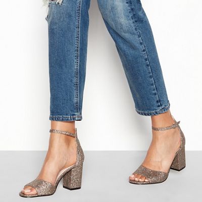 Faith - Metallic glitter 'Waldorf' high block heel wide fit ankle strap sandals