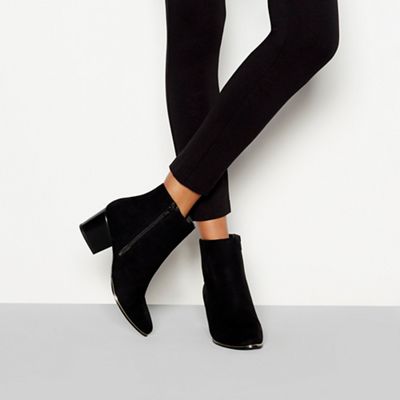 Faith - Black suedette 'Barleena' block heel ankle boots
