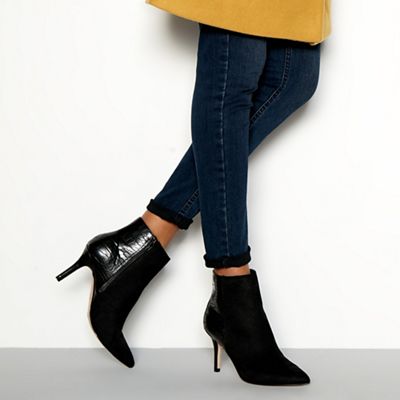 Faith - Black croc effect 'Bariot' high stiletto heel ankle boots