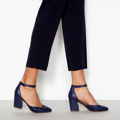 navy blue block heel shoes