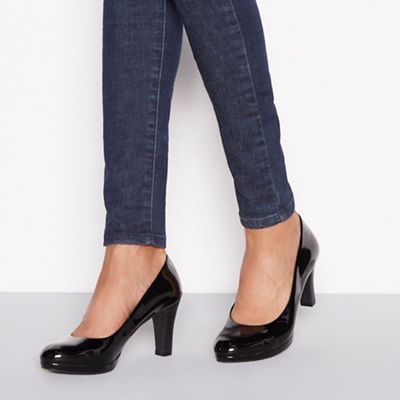 Good for the Sole - Black patent high heel wide fit court shoes