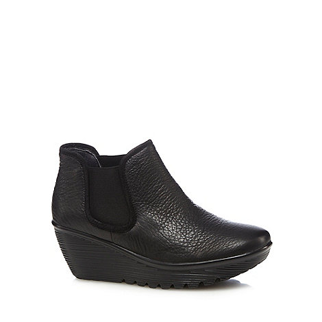 Skechers Black leather high wedge heel ankle boots | Debenhams