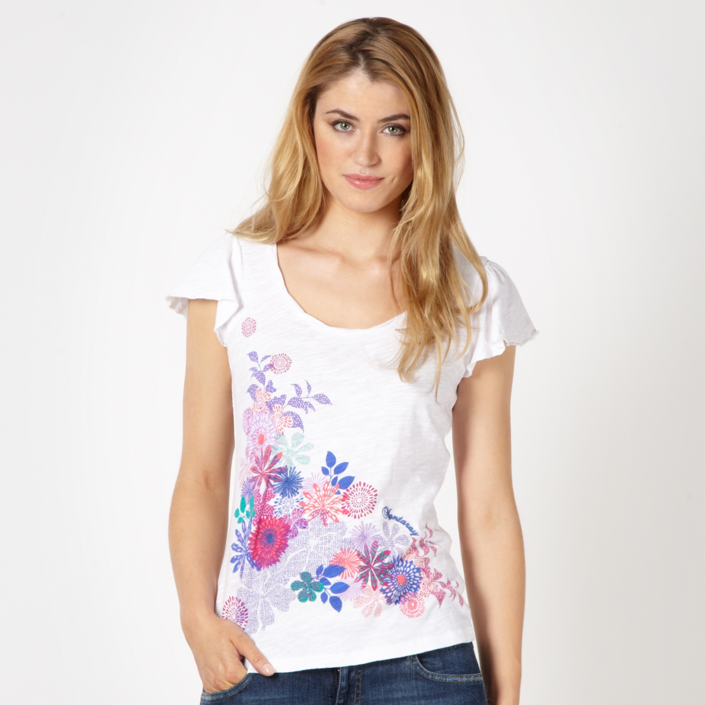 Mantaray White embroidered floral t shirt