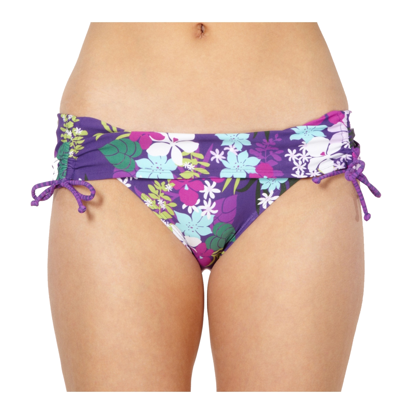 Mantaray Purple ruched side floral bikini bottoms