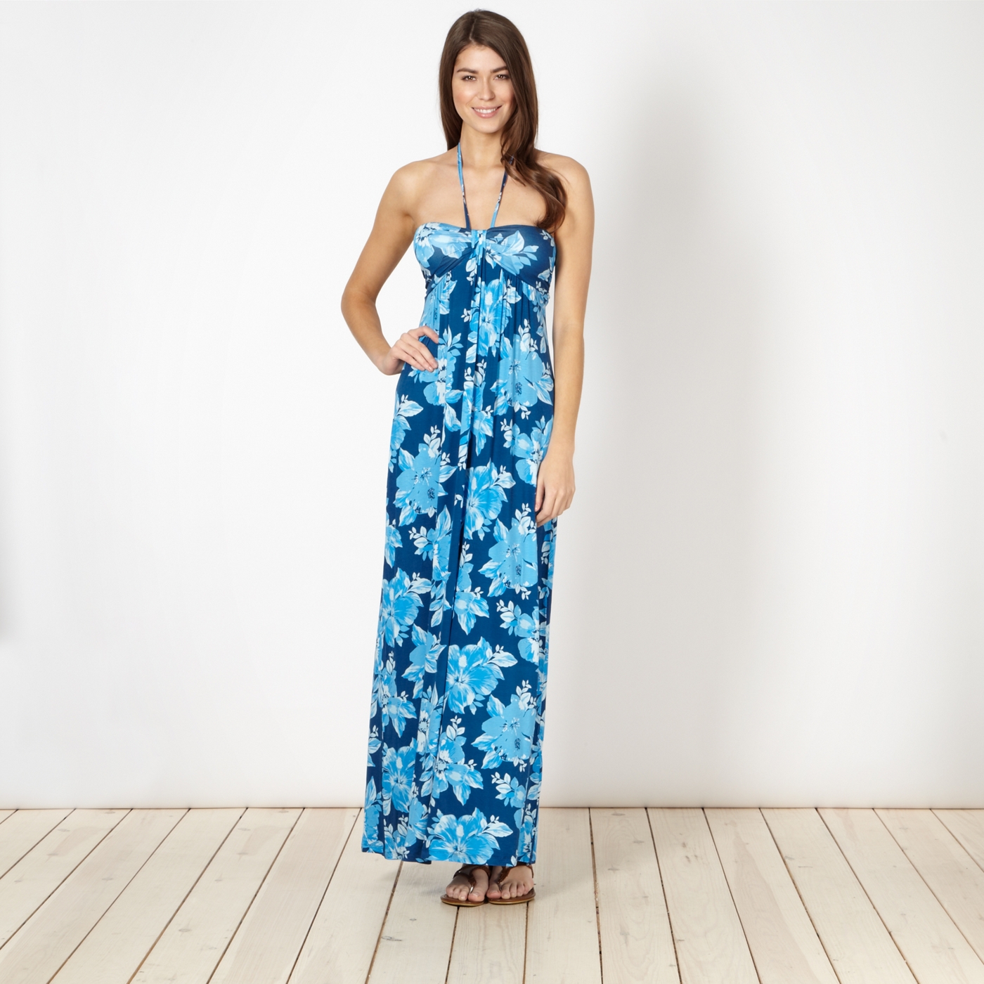 Mantaray Blue floral halter maxi dress