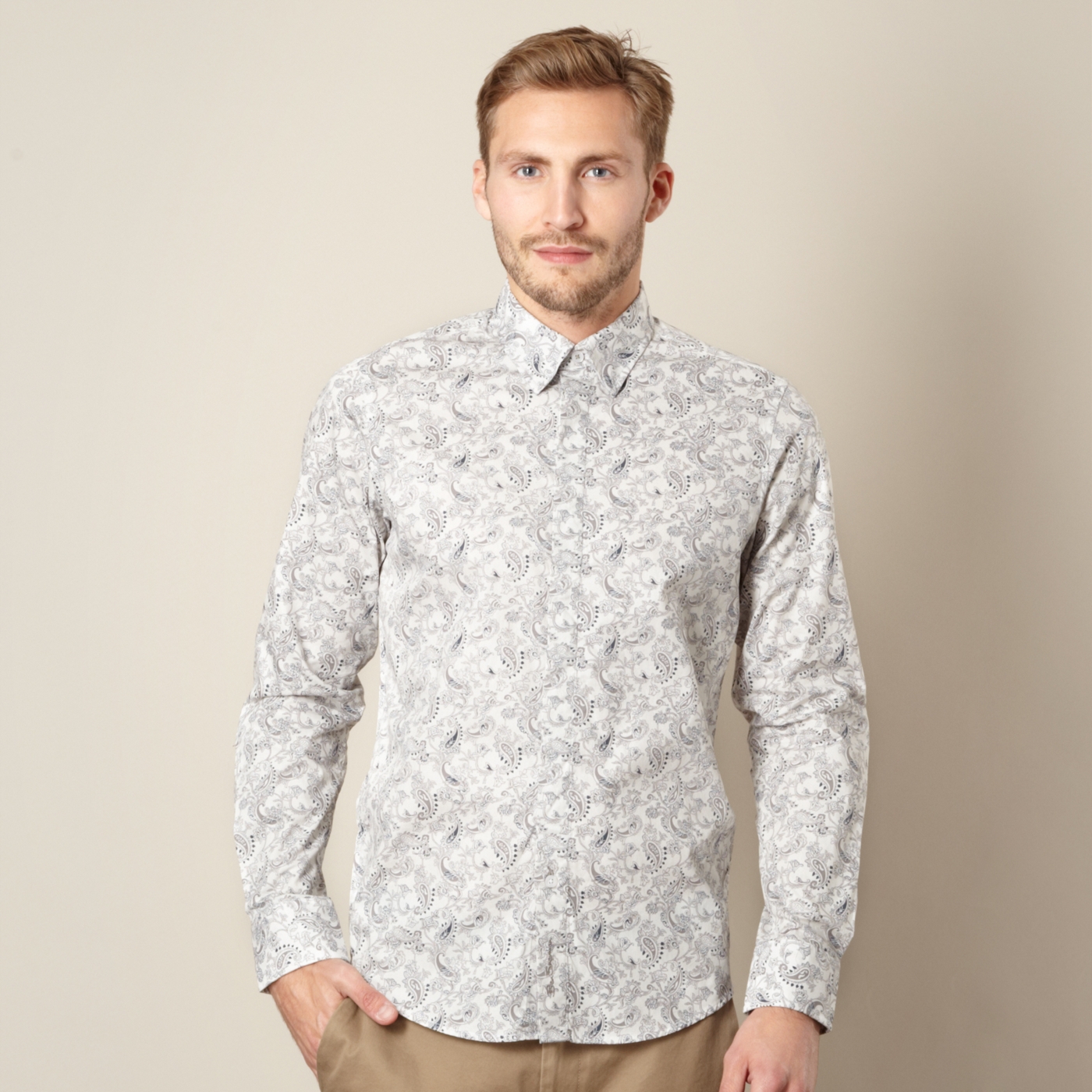 Ben Sherman Big and tall grey paisley shirt