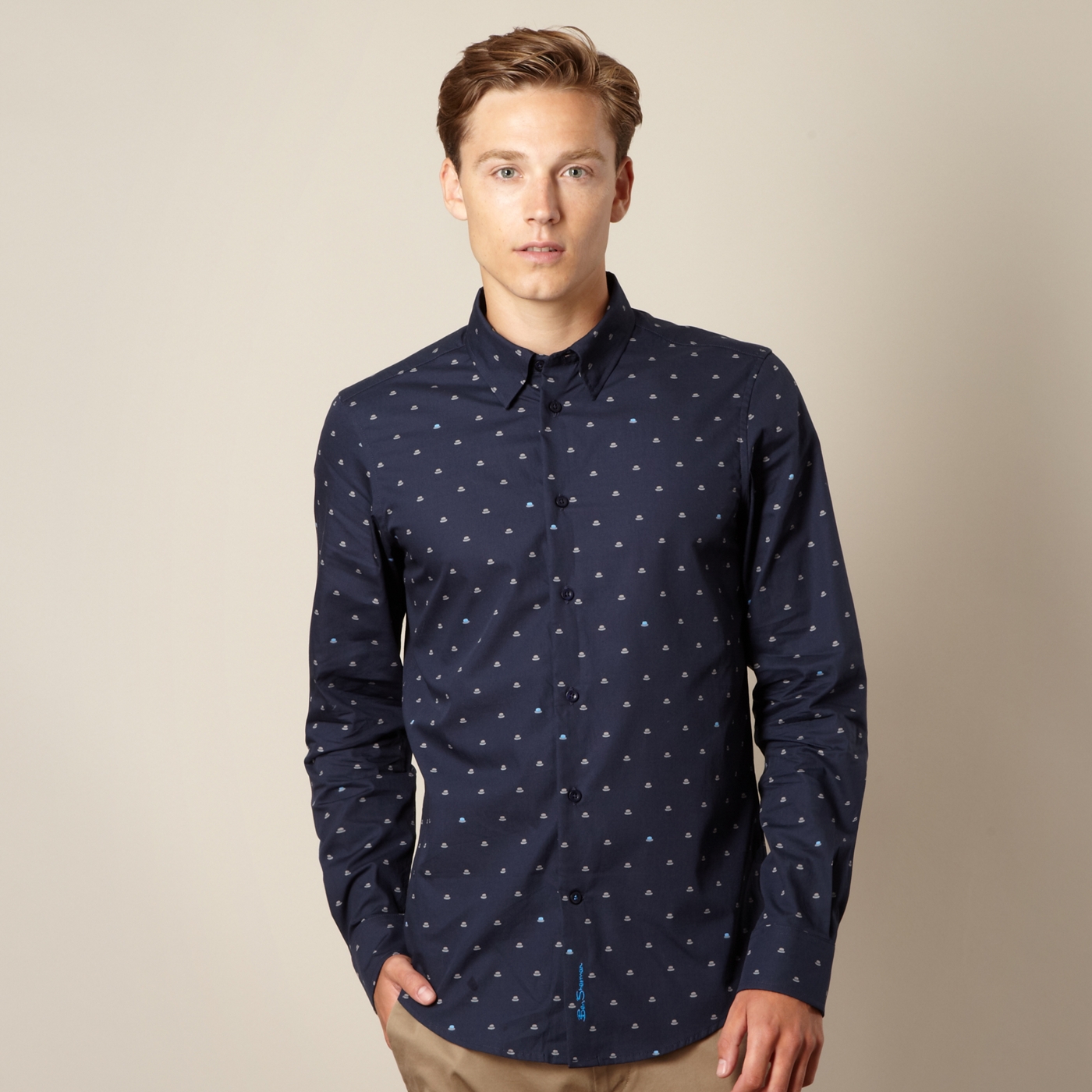 Ben Sherman Navy bowler hat patterned shirt