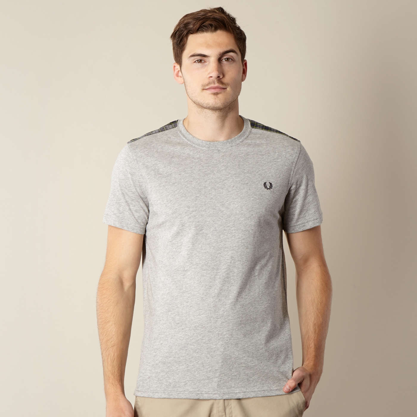 Fred Perry Grey tartan shoulder t shirt