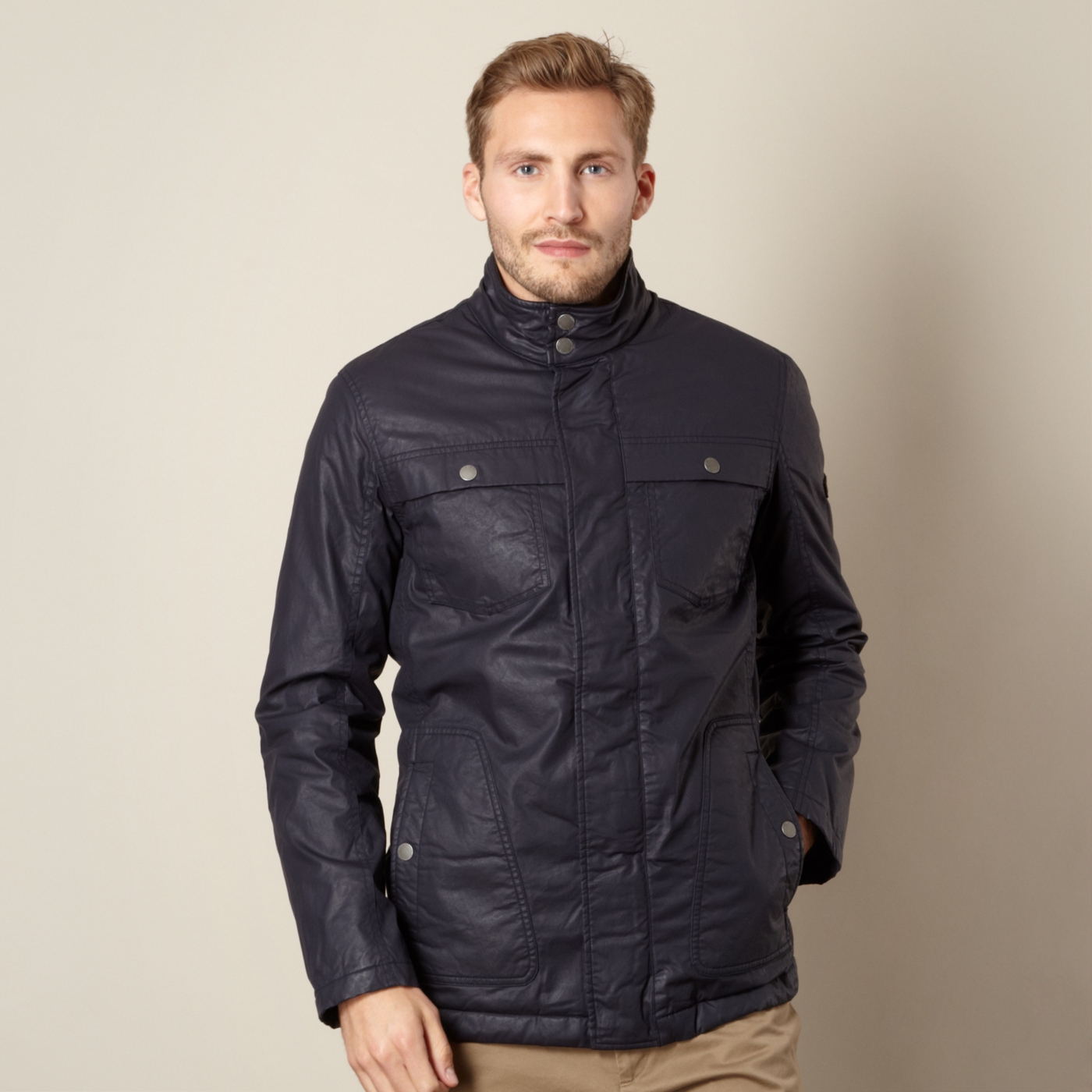 Ben Sherman Big and tall navy coated fleece lined jacket