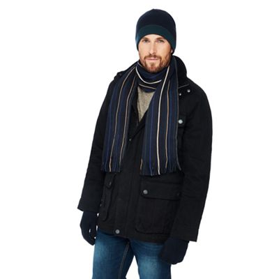 The Collection - Navy striped hat, scarf and glove set