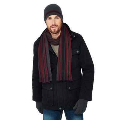 The Collection - Grey striped hat, scarf and gloves set