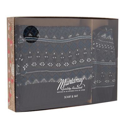Mantaray - Navy Fair Isle patterned hat and scarf set