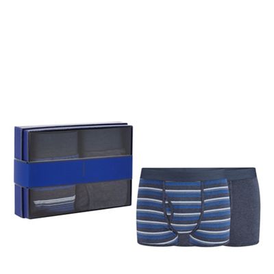 J by Jasper Conran - 2 pack blue plain and striped keyhole trunks
