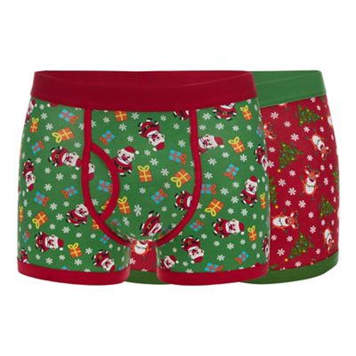 Red Herring - 2 pack red 'santa' and reindeer print keyhole trunks