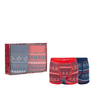 Red Herring - 2 pack navy and red Fair Isle hipster trunks