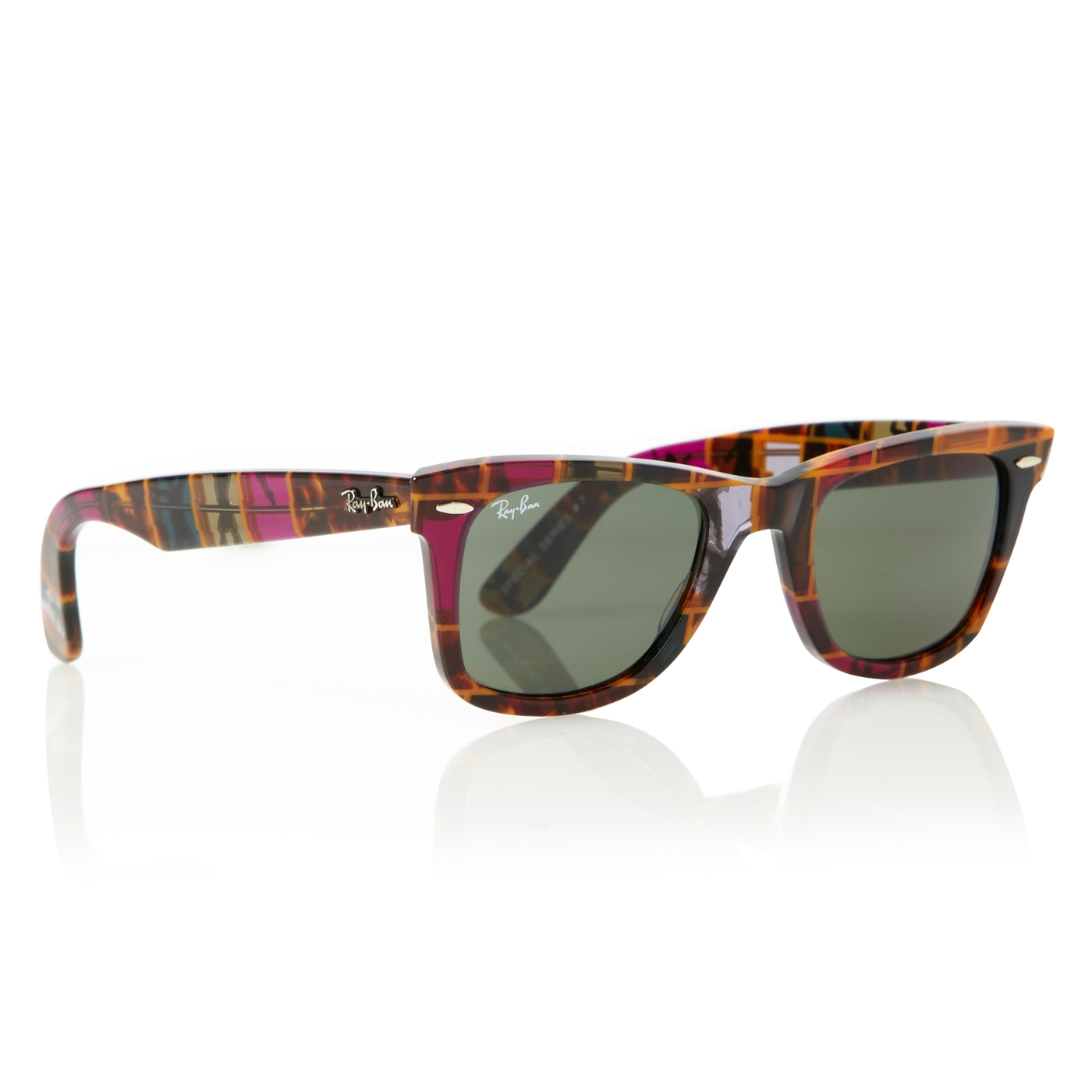 Ray Ban Brown grid patterned D frame sunglasses