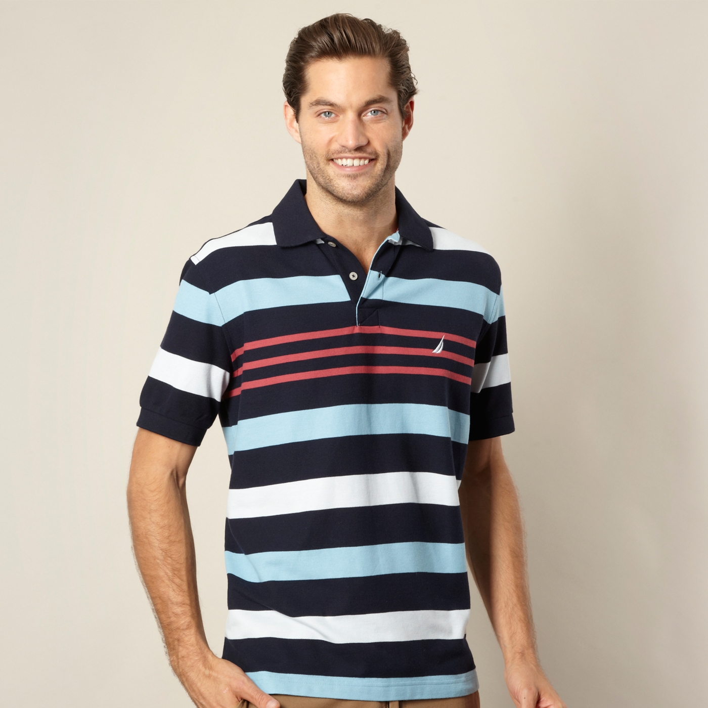 Nautica Navy multi striped polo shirt