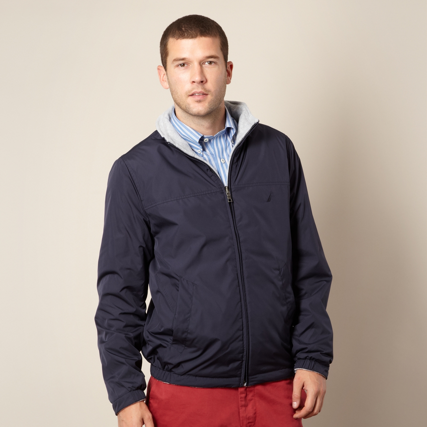 Nautica Big and tall dark blue and grey reversible bomber jacket