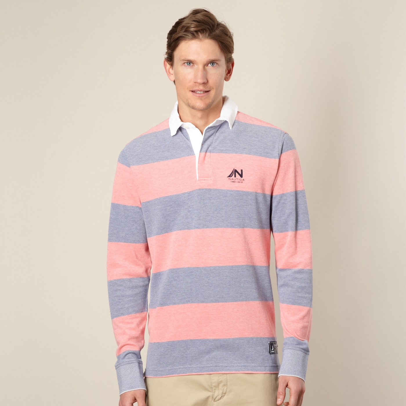 Nautica Red mottled stripe rugby shirt