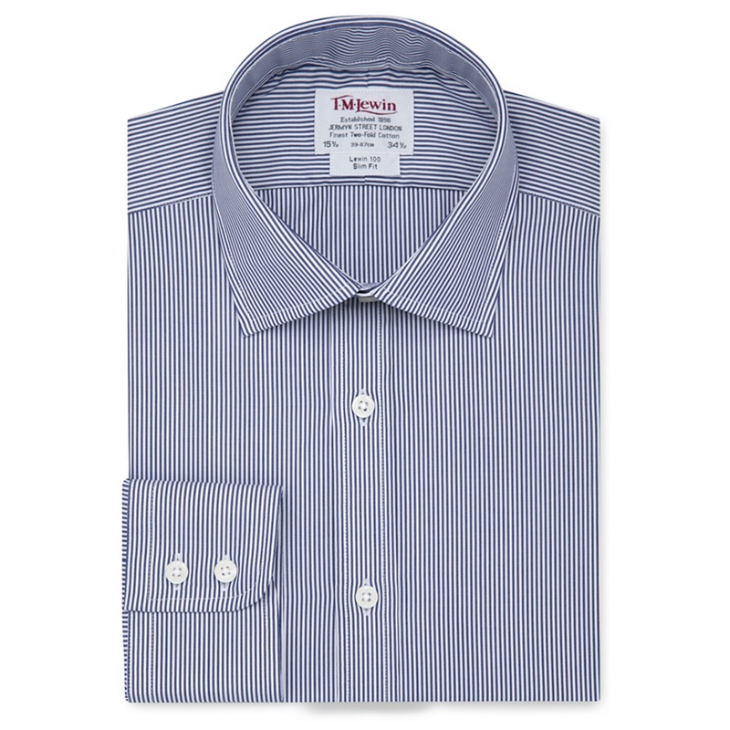 T.M.Lewin - Slim Fit Navy Bengal Stripe Short Sleeve Length Shirt Review
