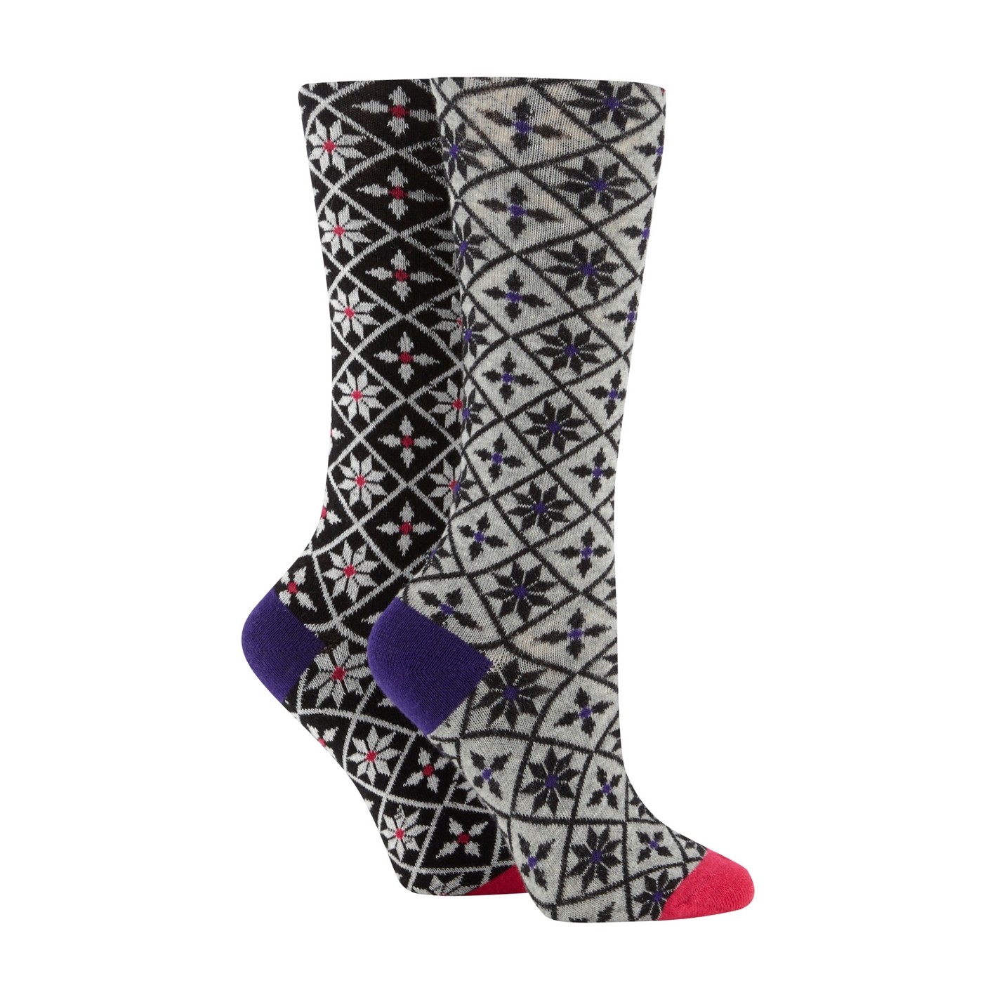 Iris & Edie Designer pack of two diamond fairisle knee length socks