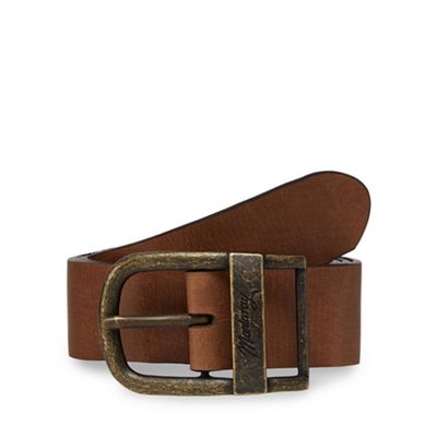 Mantaray - Big and tall brown leather oval buckle belt