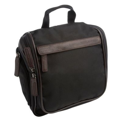 Black fold out leather wash bag  