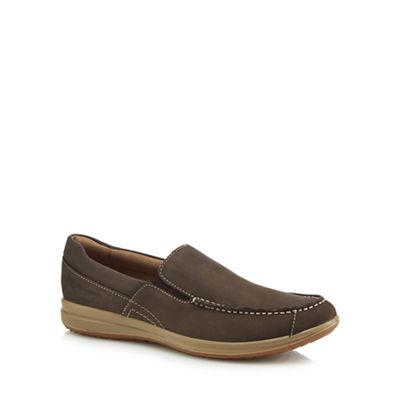Hush Puppies - Brown leather 'Runner' slip on trainers